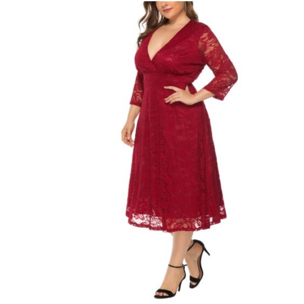 ELEMENTZ Red Lace V-Neck Valentines Day Dress NWOT